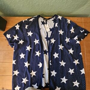 Womens Lane Bryant Blue Short Sleeve Sweater with Stars Size 18/20